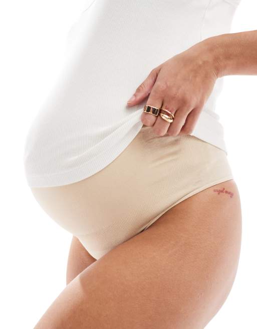 Mamalicious - Zwangerschapskleding - Set van 2 strings over de buik in wit en beige, 2 van 4