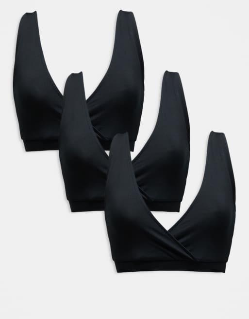Mamalicious - Zwangerschapskleding - Set van 3 slaap bh's voor borstvoeding in zwart
