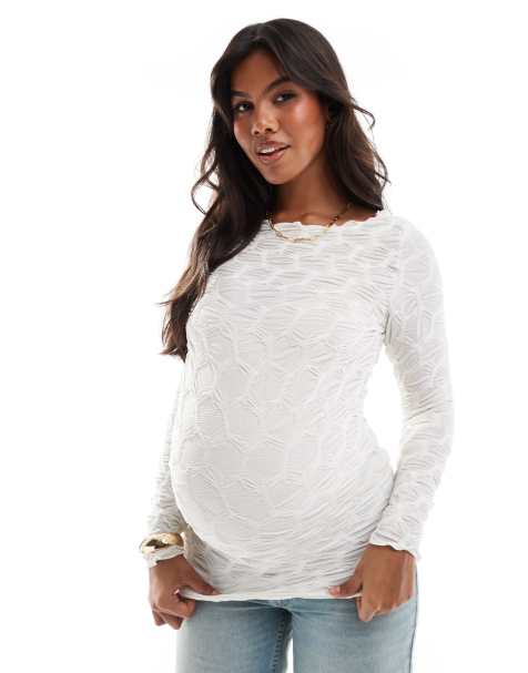 Mamalicious - Zwangerschapskleding - Top van jersey met lange mouwen in wit - view 1