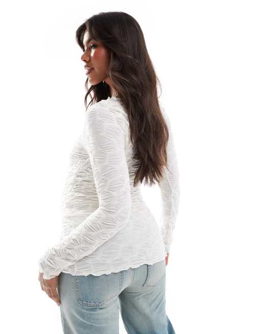 Mamalicious - Zwangerschapskleding - Top van jersey met lange mouwen in wit, 4 van 4