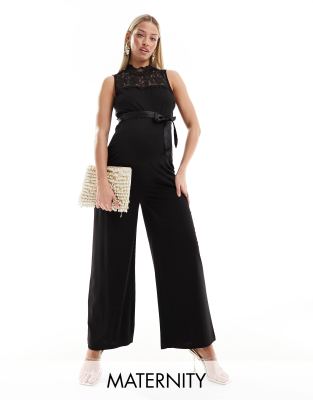 Mamalicius Maternity - Hochgeschlossener Jumpsuit in Schwarz mit Spitzeneinsatz