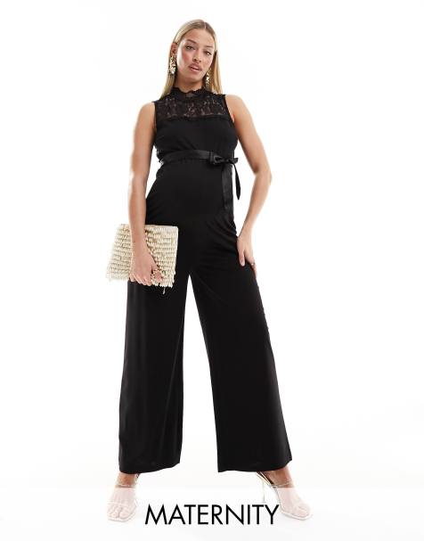 ASOS Maternity DESIGN maternity jersey dungaree jumpsuit in black -  ShopStyle