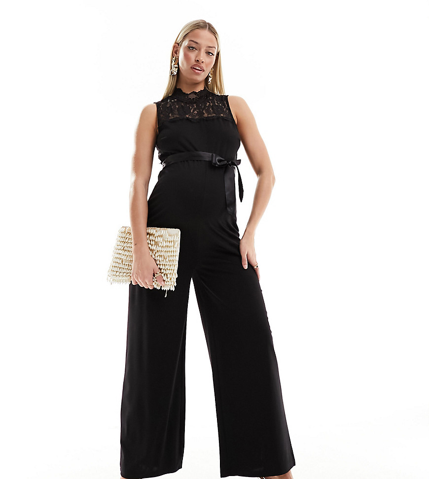 Mama.licious Mamalicius Maternity Lace High Neck Jumpsuit In Black