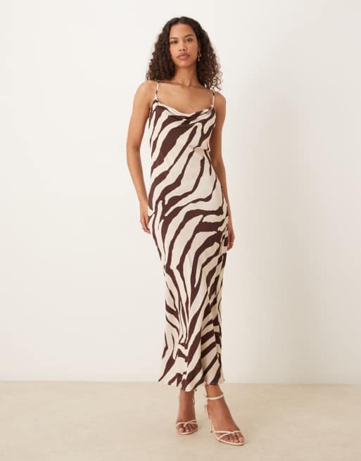 Manfo chiffon slip dress in brown zebra print 