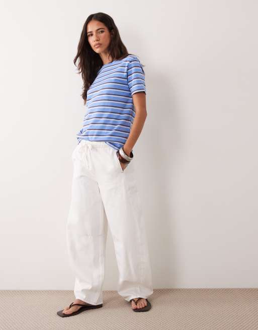 Mango 100 % Baumwoll-T-Shirt mit blauem und braunem Streifen, 2 von 4