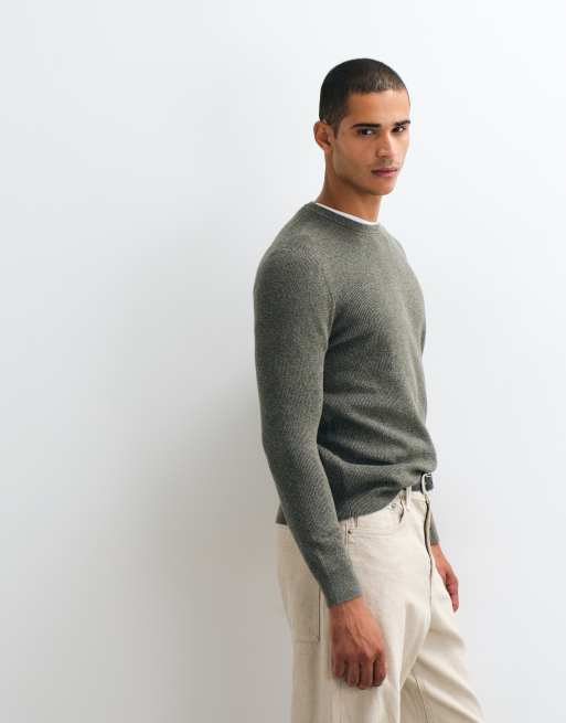 Mango 100% Baumwolle Strickpullover in Khaki, 2 von 5