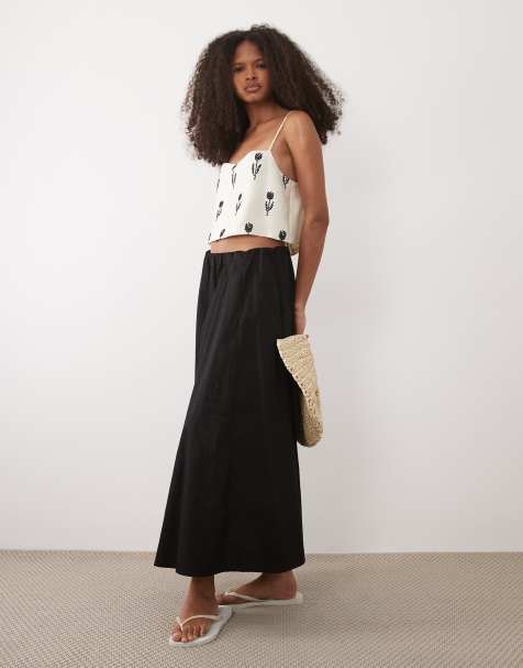 Mango 100% cotton a line midi skirt in black - view 1