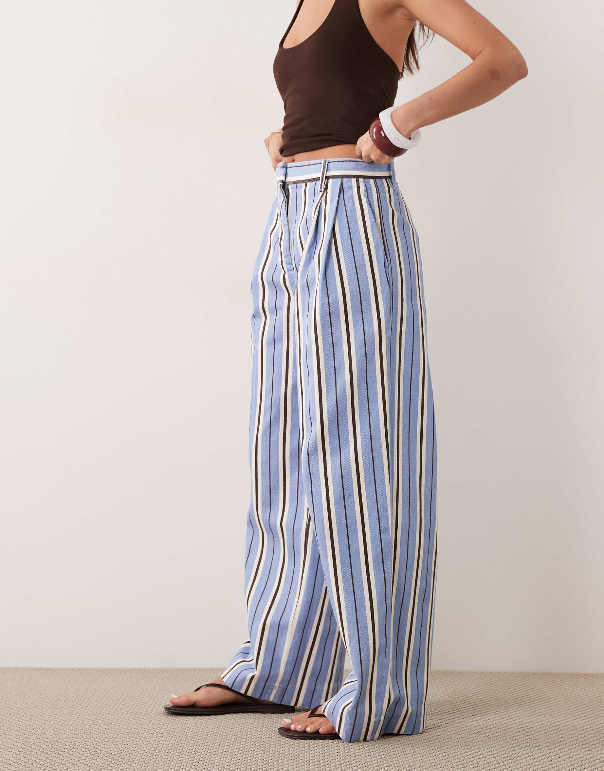 mango 100% cotton baggy pants in blue stripes