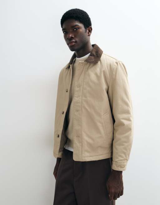 Mango 100% cotton barn jacket with contrast collar in beige, 2 of 5