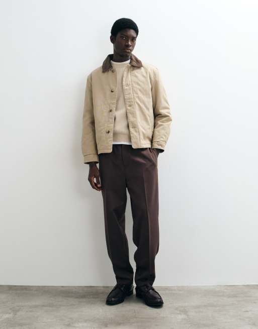 Mango 100% cotton barn jacket with contrast collar in beige, 3 of 5