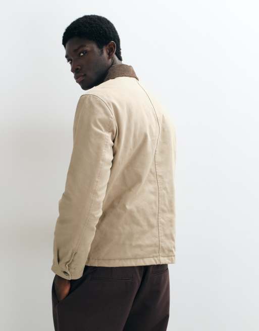 Mango 100% cotton barn jacket with contrast collar in beige, 5 of 5