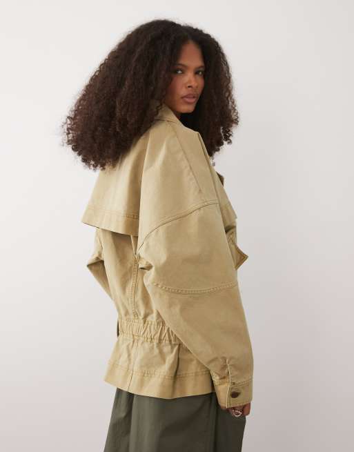 Mango 100% cotton belted short jacket in beige, 4 of 4