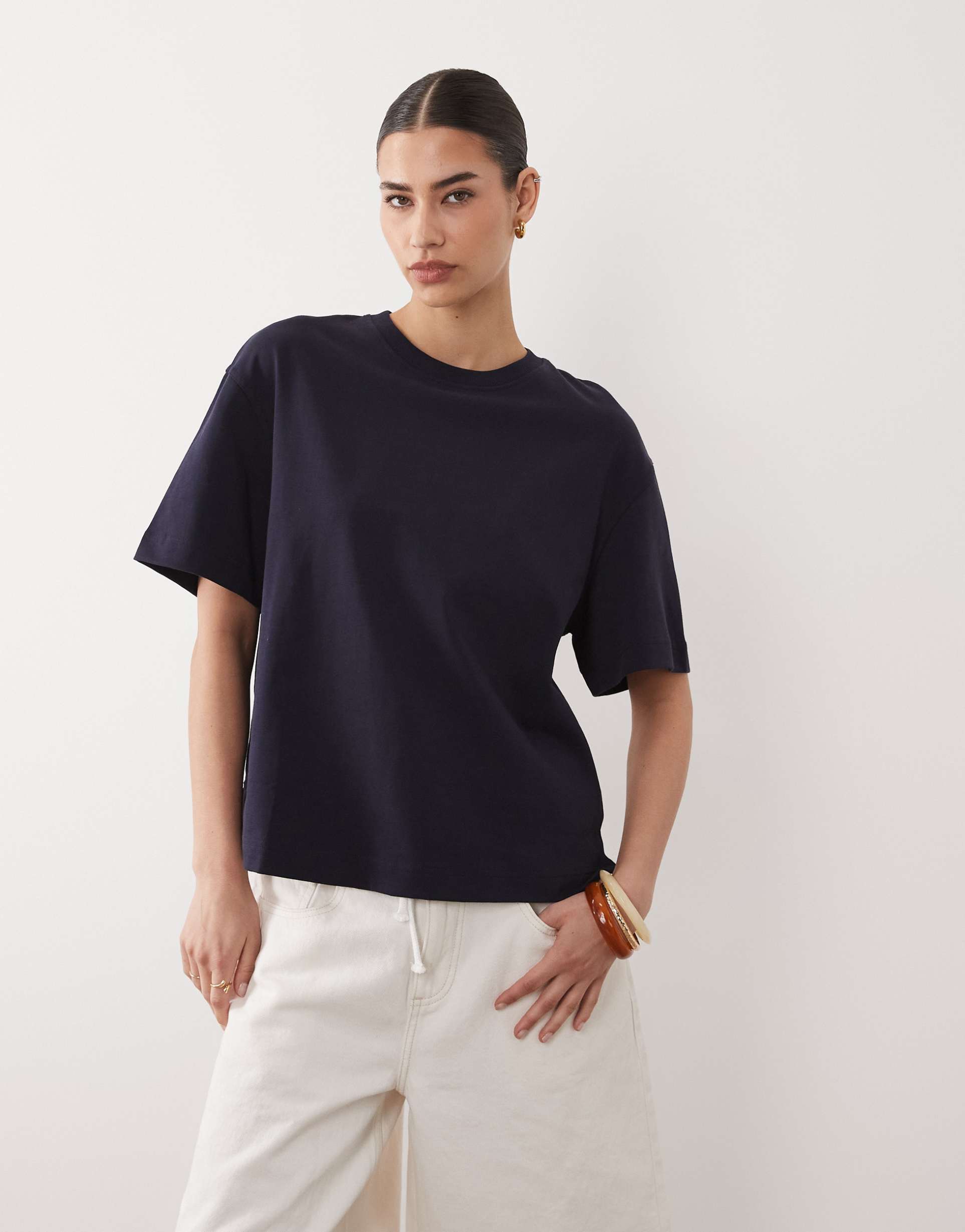mango 100% cotton boxy t-shirt in navy