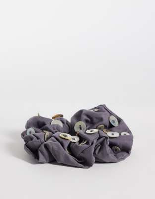 Mango 100% Cotton Button Detail Scrunchie In Blue