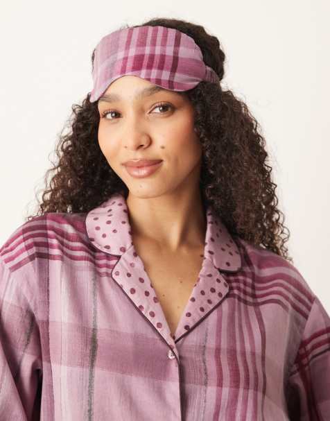 Mango 100% cotton checked eye mask in pink - view 1