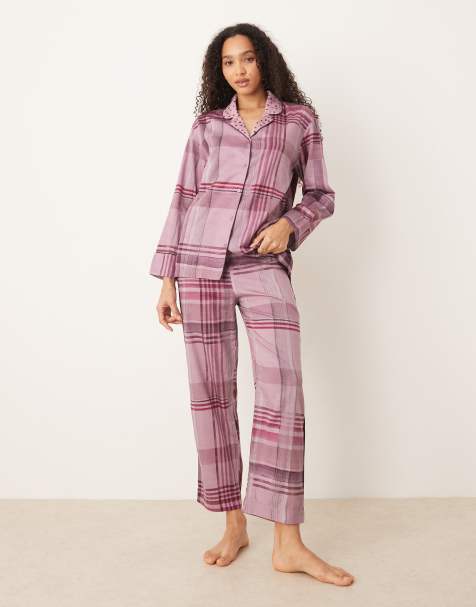 Mango 100% cotton checked pyjama set in pink - view 1