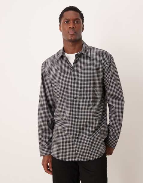 Mango 100% cotton checked shirt in black