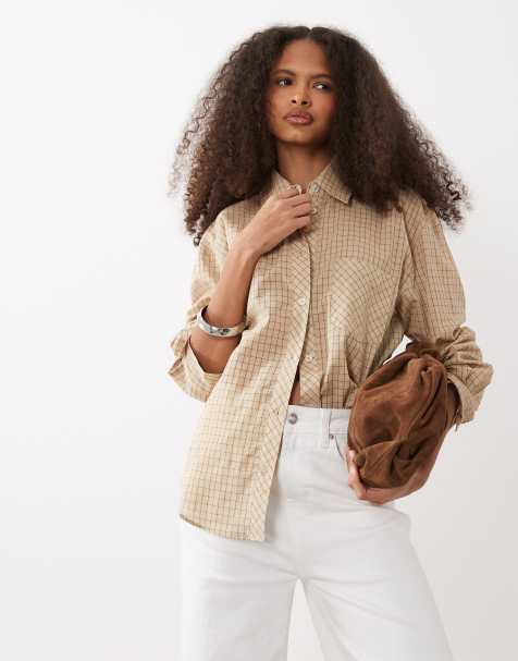 Mango 100% cotton classic shirt in brown plaid - view 1
