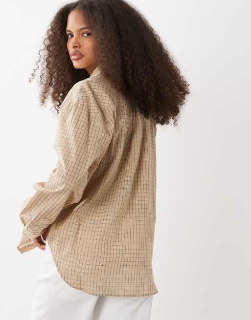 Mango 100% cotton classic shirt in brown plaid, 2 of 4