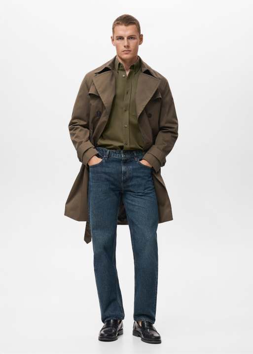 Mango 100% cotton classic shirt in khaki green, 3 of 5