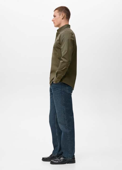 Mango 100% cotton classic shirt in khaki green, 4 of 5