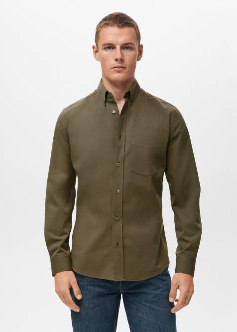 Mango 100% cotton classic shirt in khaki - view 1