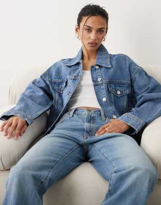 Mango 100% Cotton Cocoon Denim Jacket In Blue