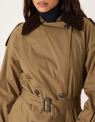 Mango 100% Cotton Contrast Collar Trench Coat In Brown