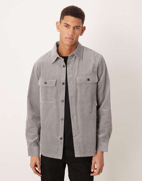 Mango 100% cotton cord shacket in light grey - view 1