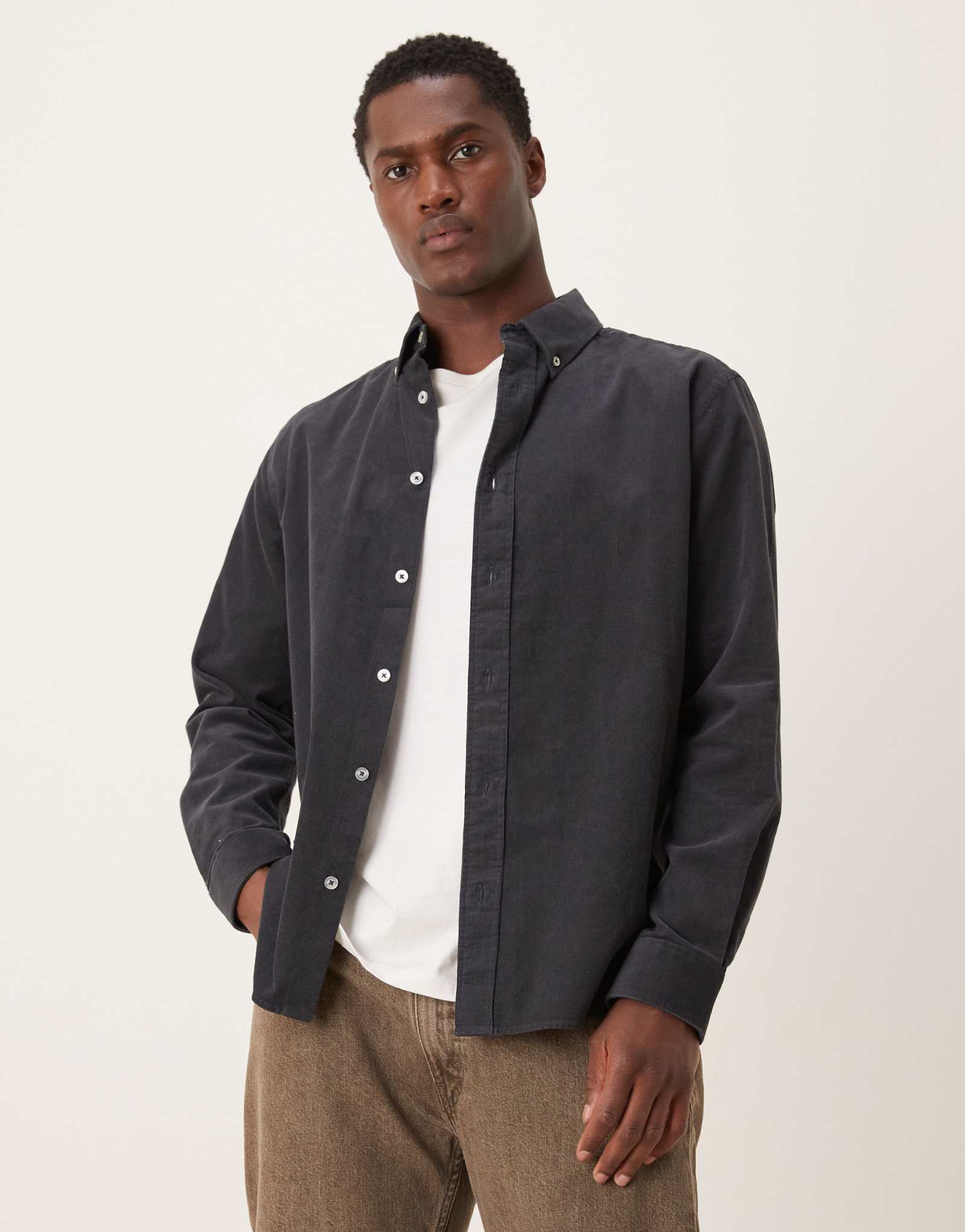 Рубашка из 100% хлопка Mango cord серого цвета