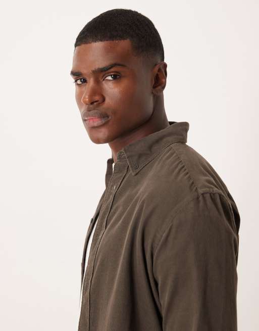 Mango 100% cotton corduroy shirt in brown, 4 of 5