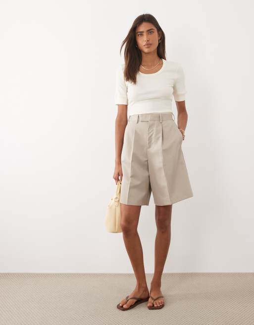 Mango 100% cotton cuffed sleeve t-shirt in cream, 2 of 4