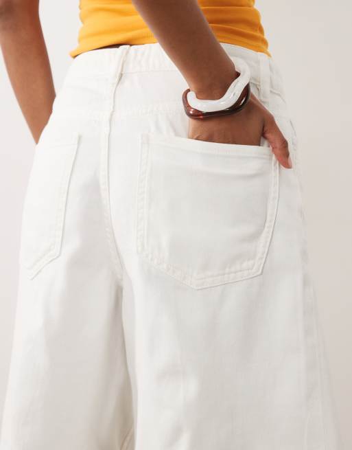 Mango 100% cotton denim bermuda short in white, 2 of 5
