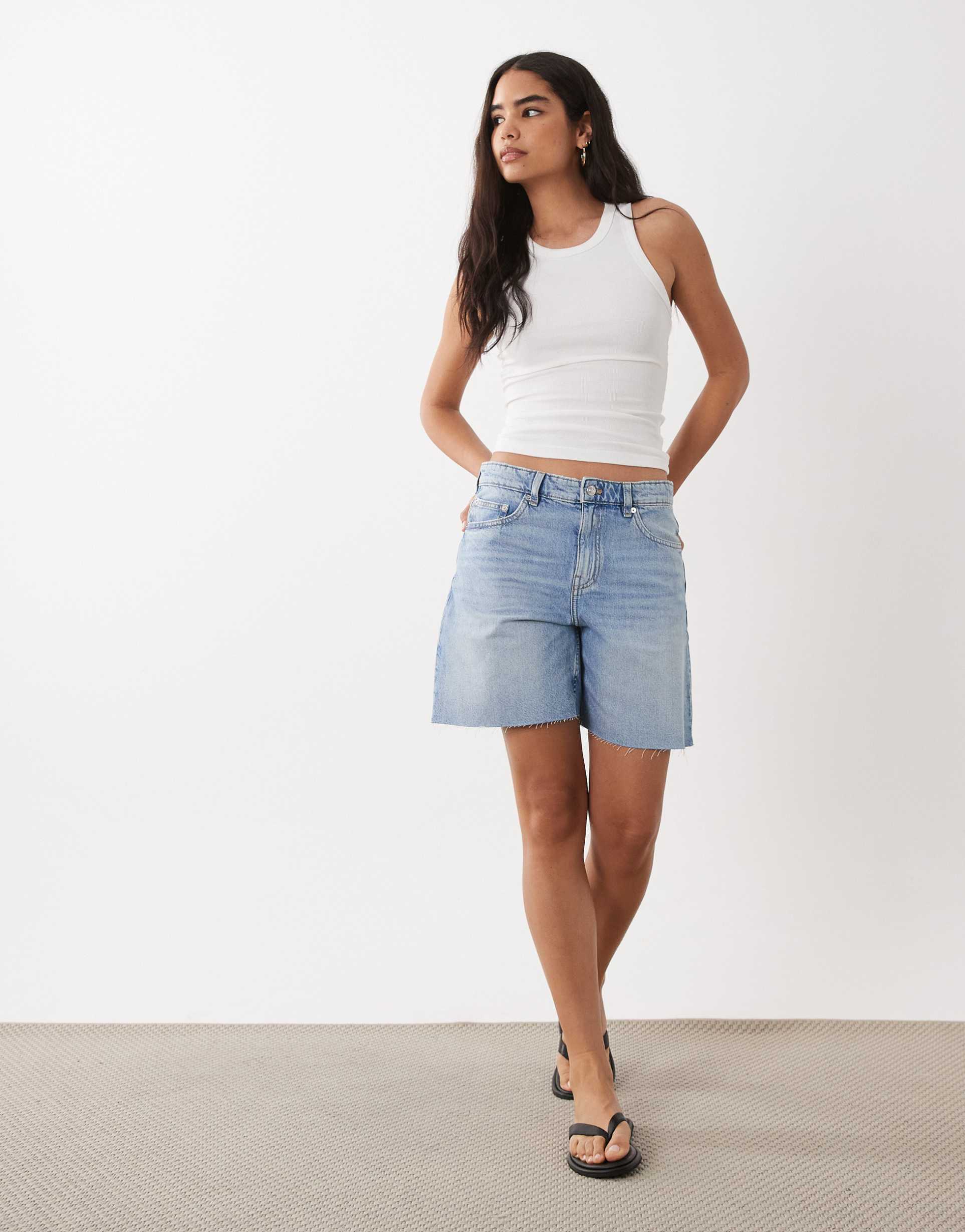 mango 100% cotton denim bermuda shorts in bleach wash