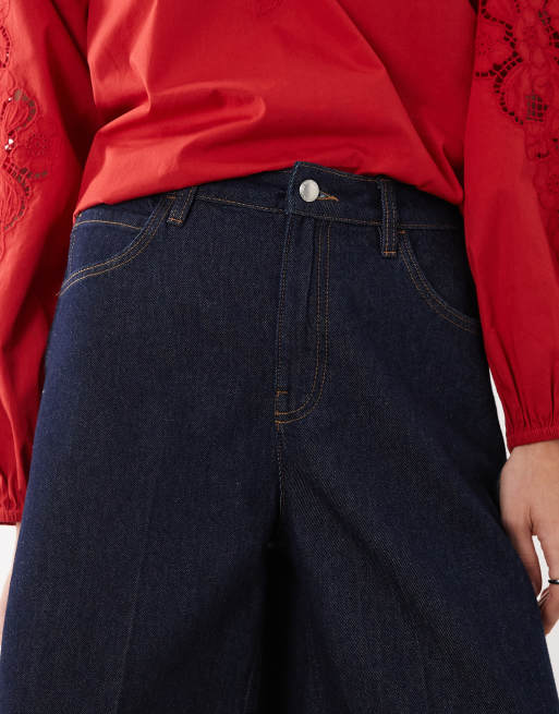 Mango 100% cotton denim bermuda shorts in indigo, 4 of 5