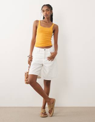 Mango 100% Cotton Denim Bermuda Shorts In Multi