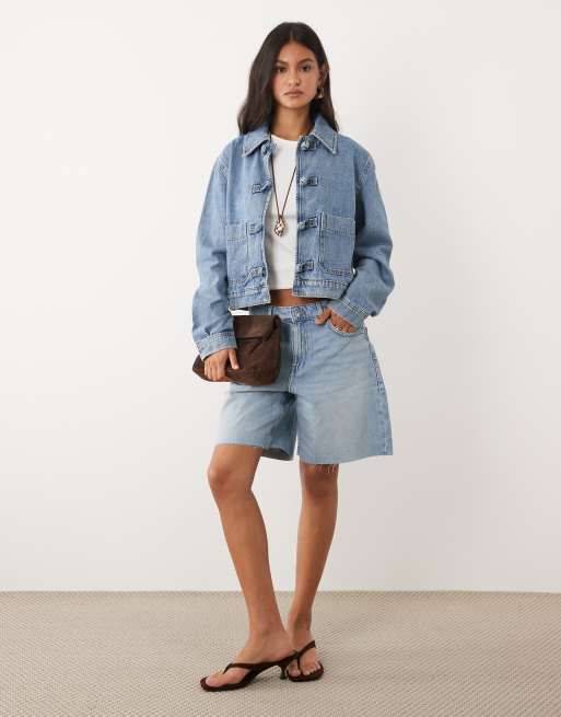 Mango 100% cotton denim jacket with button detail in blue, 2 of 4