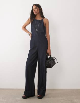 Mango 100% Cotton Denim Jumpsuit In Blue