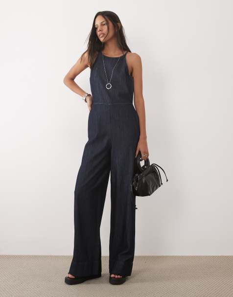 Mango 100% cotton denim jumpsuit in indigo - view 1