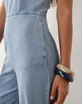 Mango Lyocell Denim Jumpsuit In Light Blue