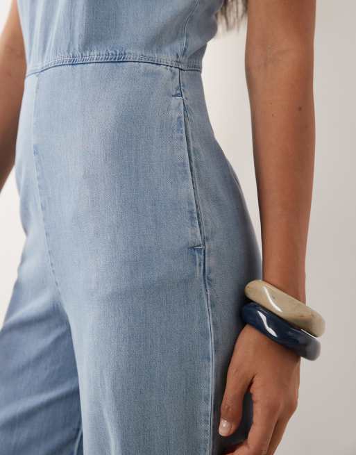 Mango 100% cotton denim jumpsuit in light blue, 2 of 4