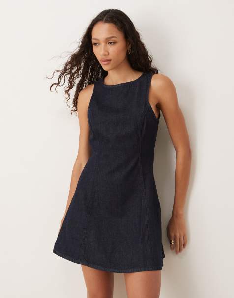 Mango 100% cotton denim look mini shift dress in indigo - view 1