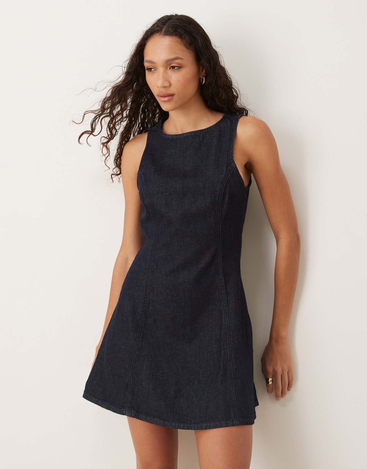 Mango 100% cotton denim look mini shift dress in indigo