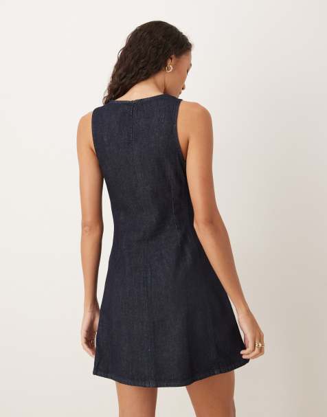 Mango 100% cotton denim look mini shift dress in indigo - view 2