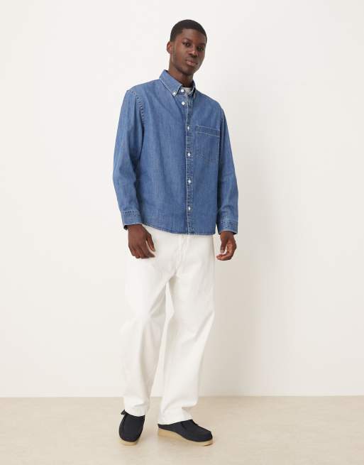 Mango 100% cotton denim shirt in mid blue, 2 of 5