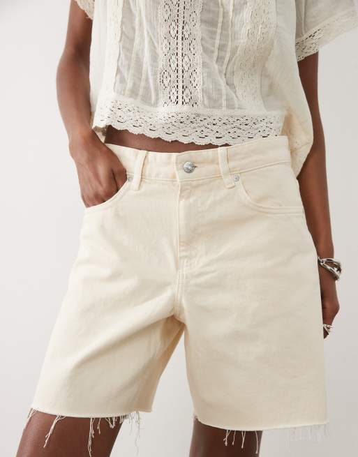 Mango 100% cotton denim short in light beige, 3 of 5