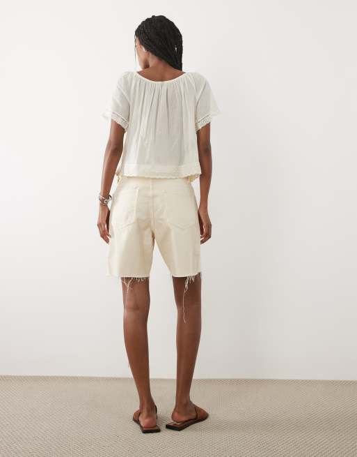 Mango 100% cotton denim short in light beige, 5 of 5