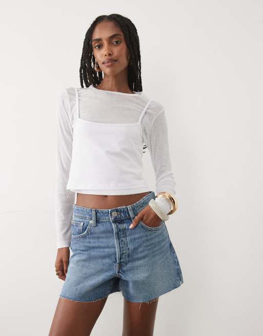 Mango 100% cotton denim short in light blue, 2 of 5