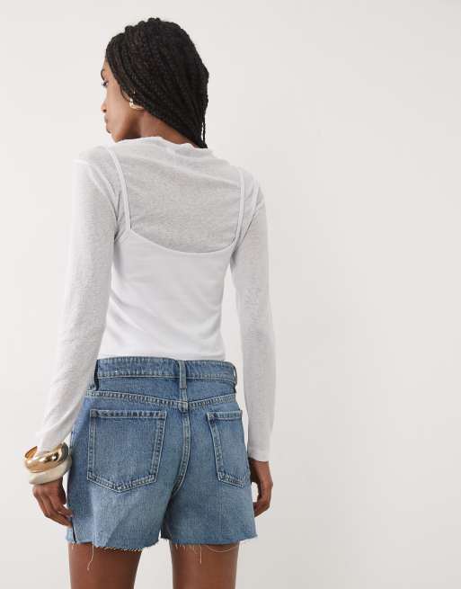 Mango 100% cotton denim short in light blue, 4 of 5