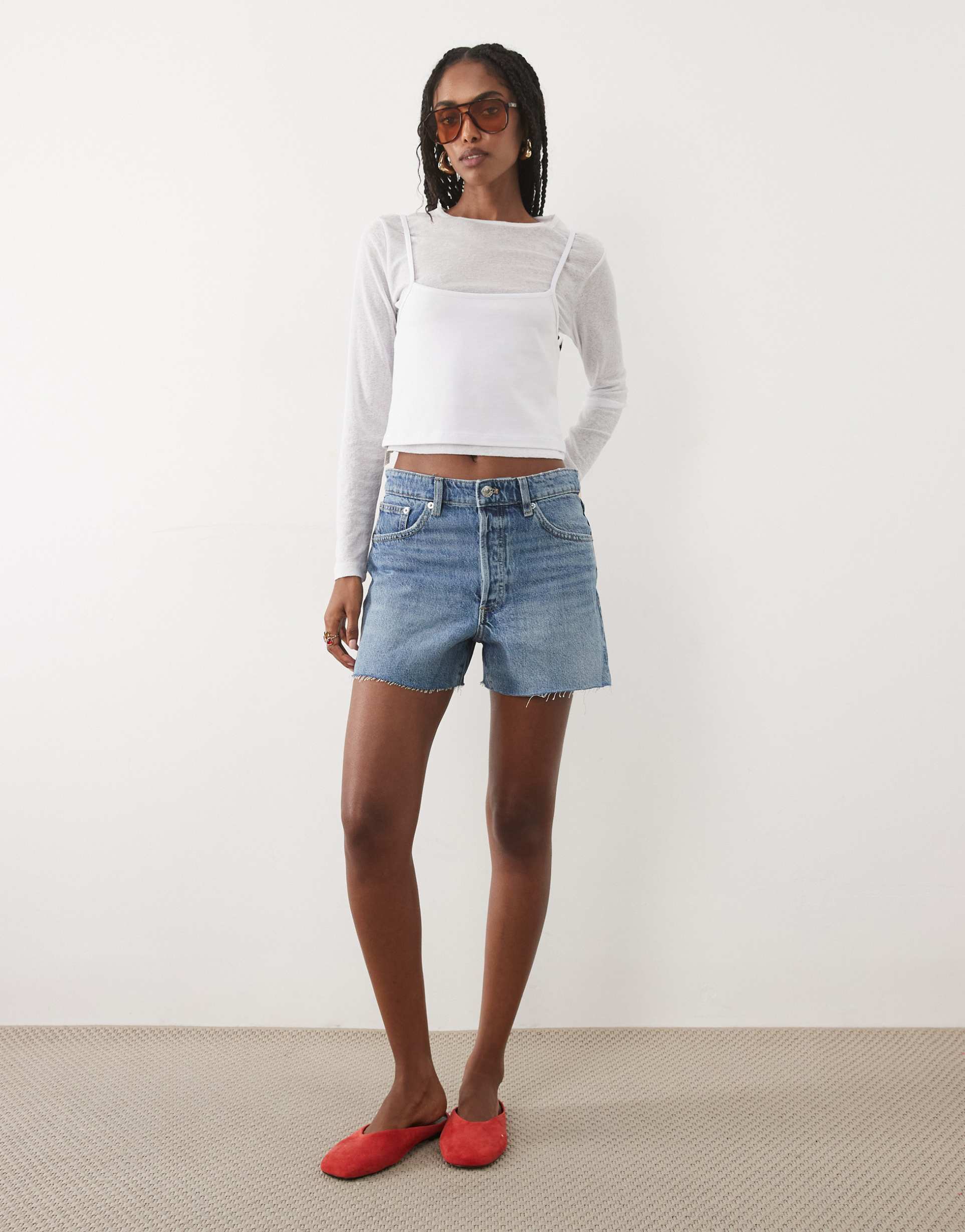 mango 100% cotton denim shorts in light blue